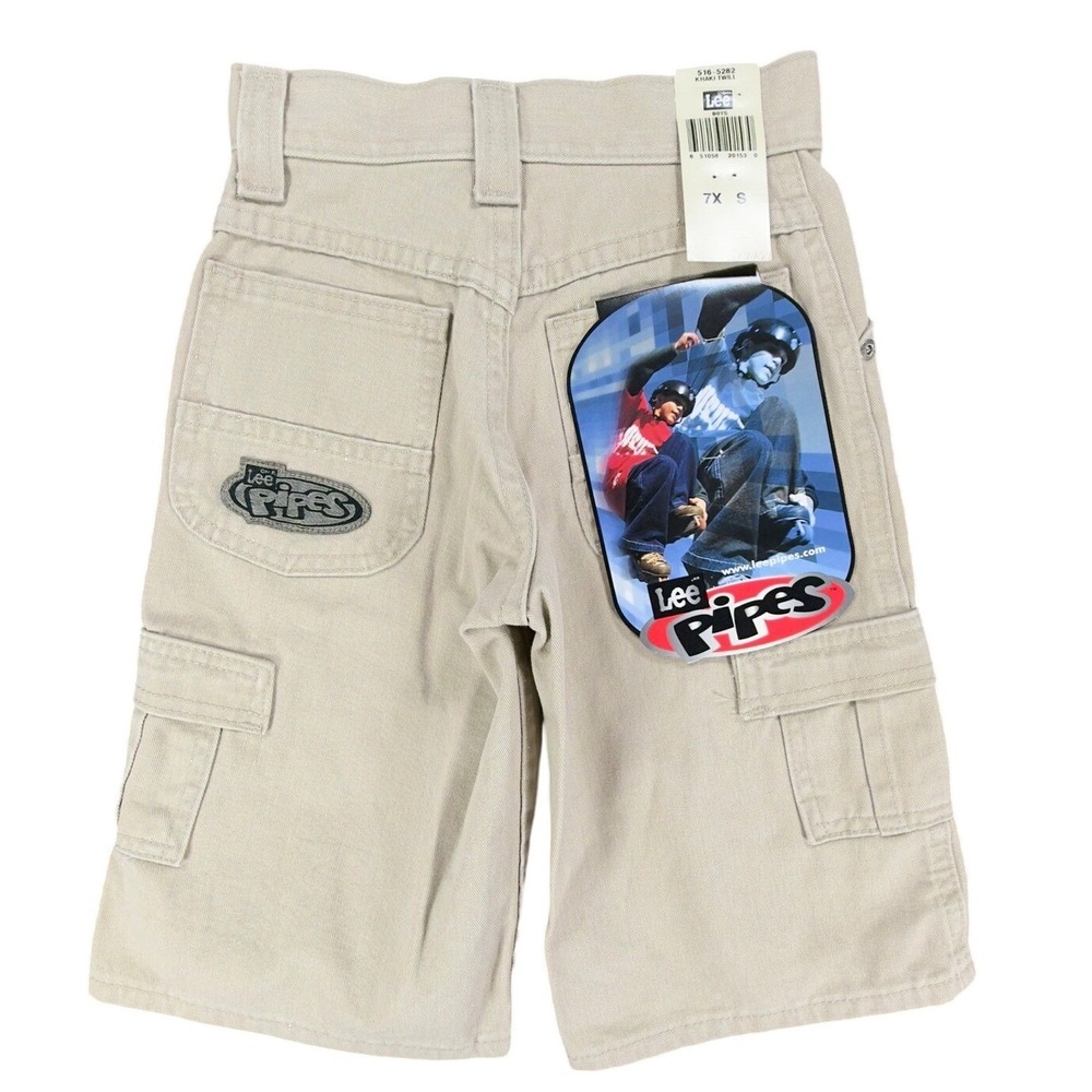 Lee Y2K Pipes Cargo Shorts Boys 7X S Tan Khaki Twill NWT Made in USA